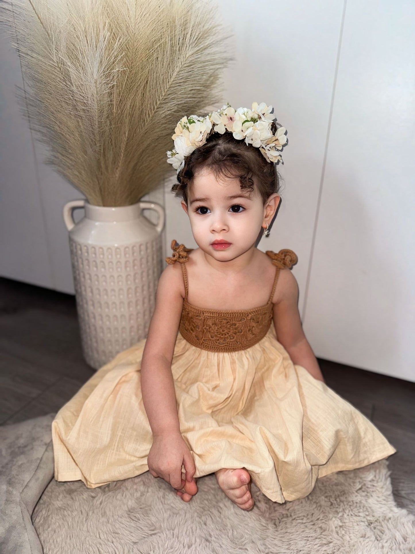 The crochet dress in tan