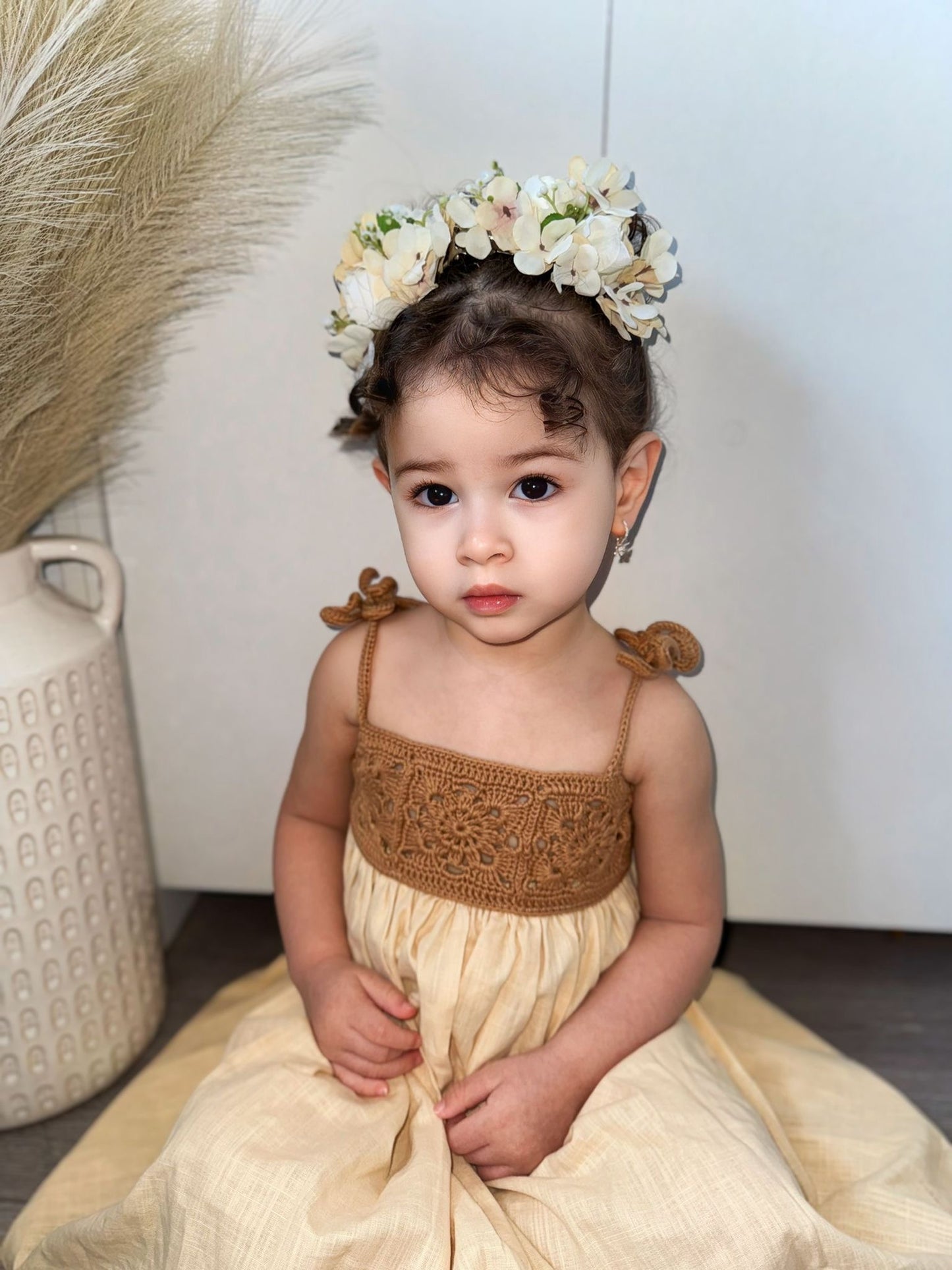 The crochet dress in tan
