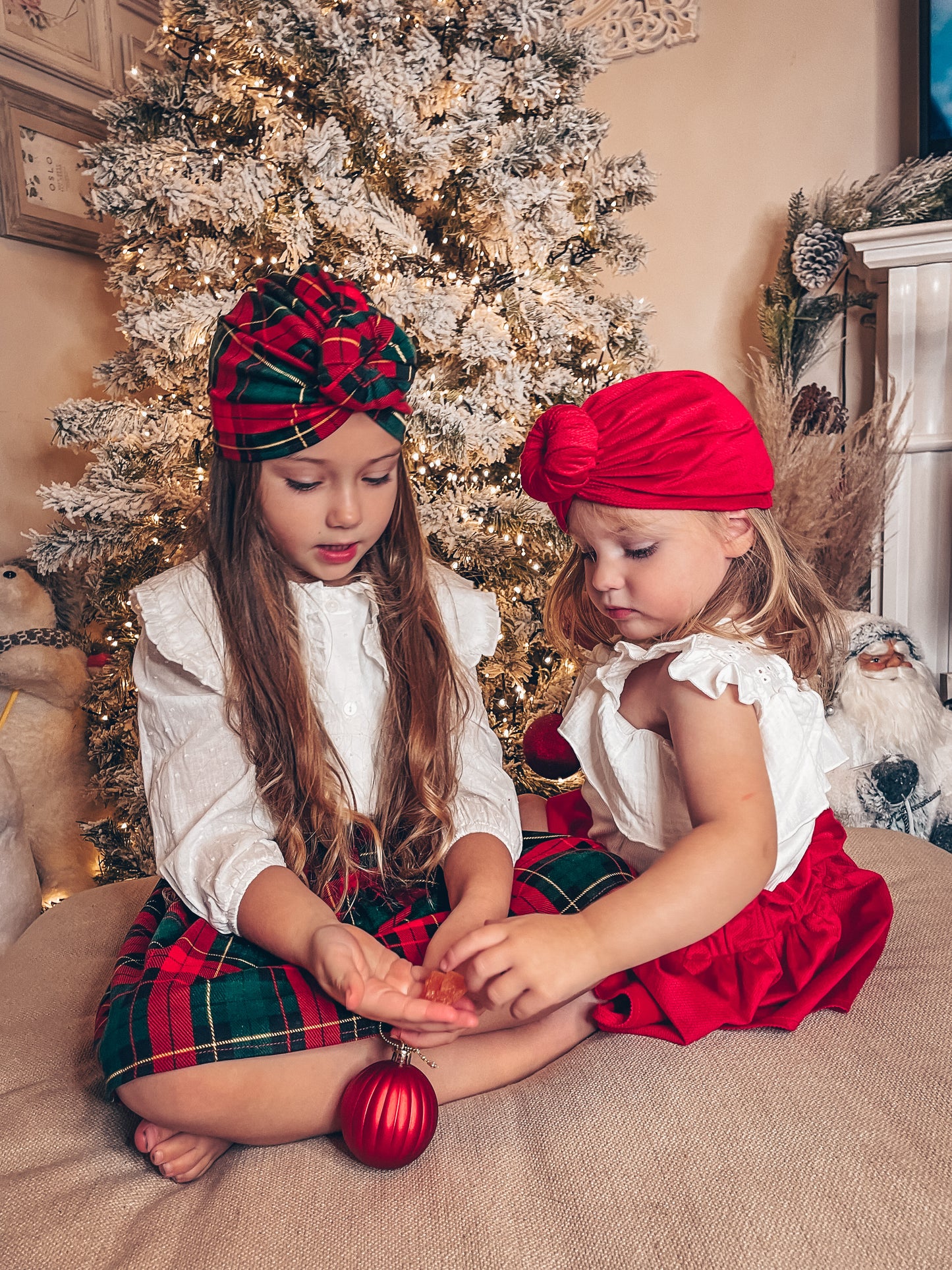 Priya and Piper Christmas turbans