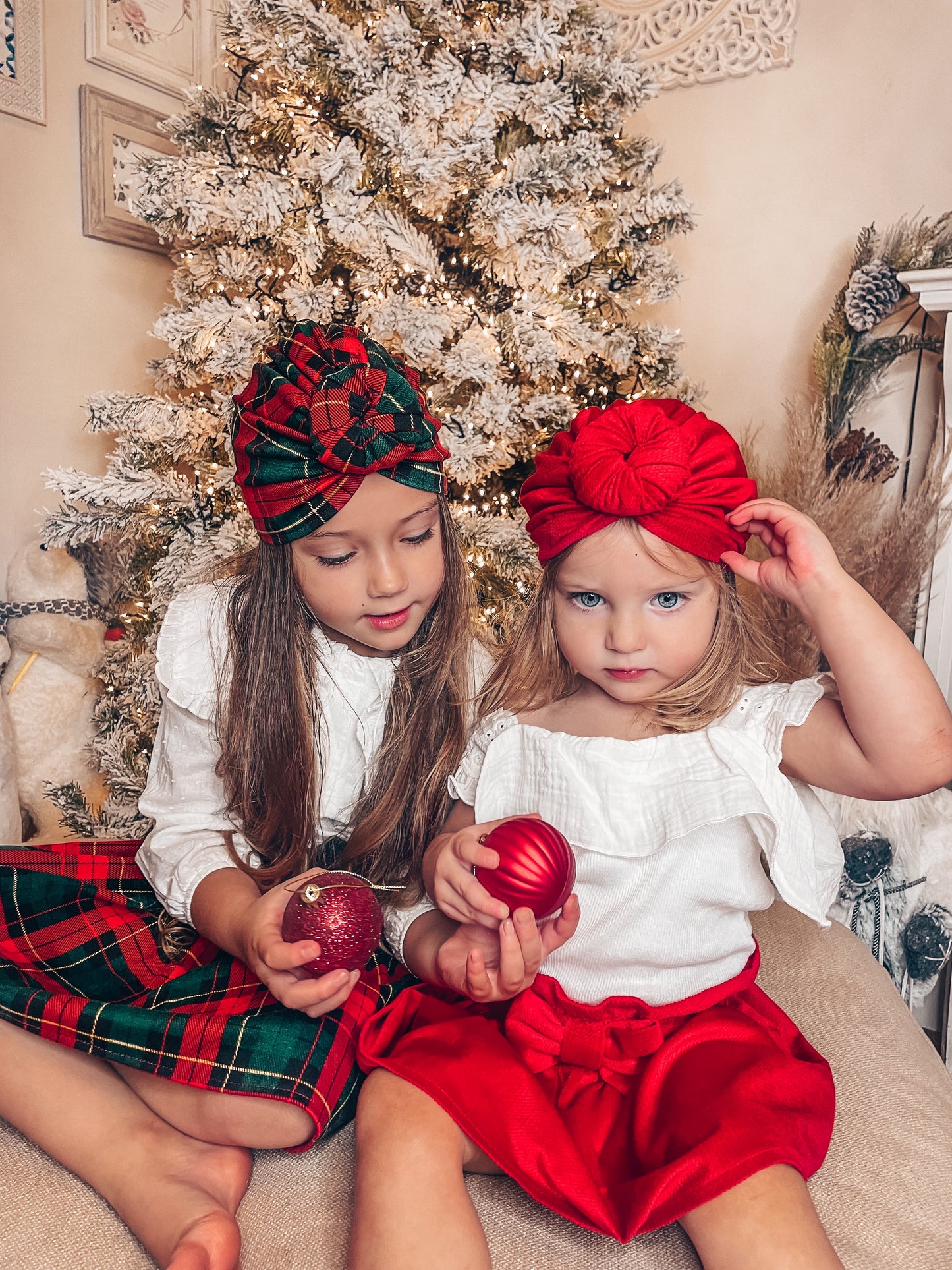 Priya and Piper Christmas turbans