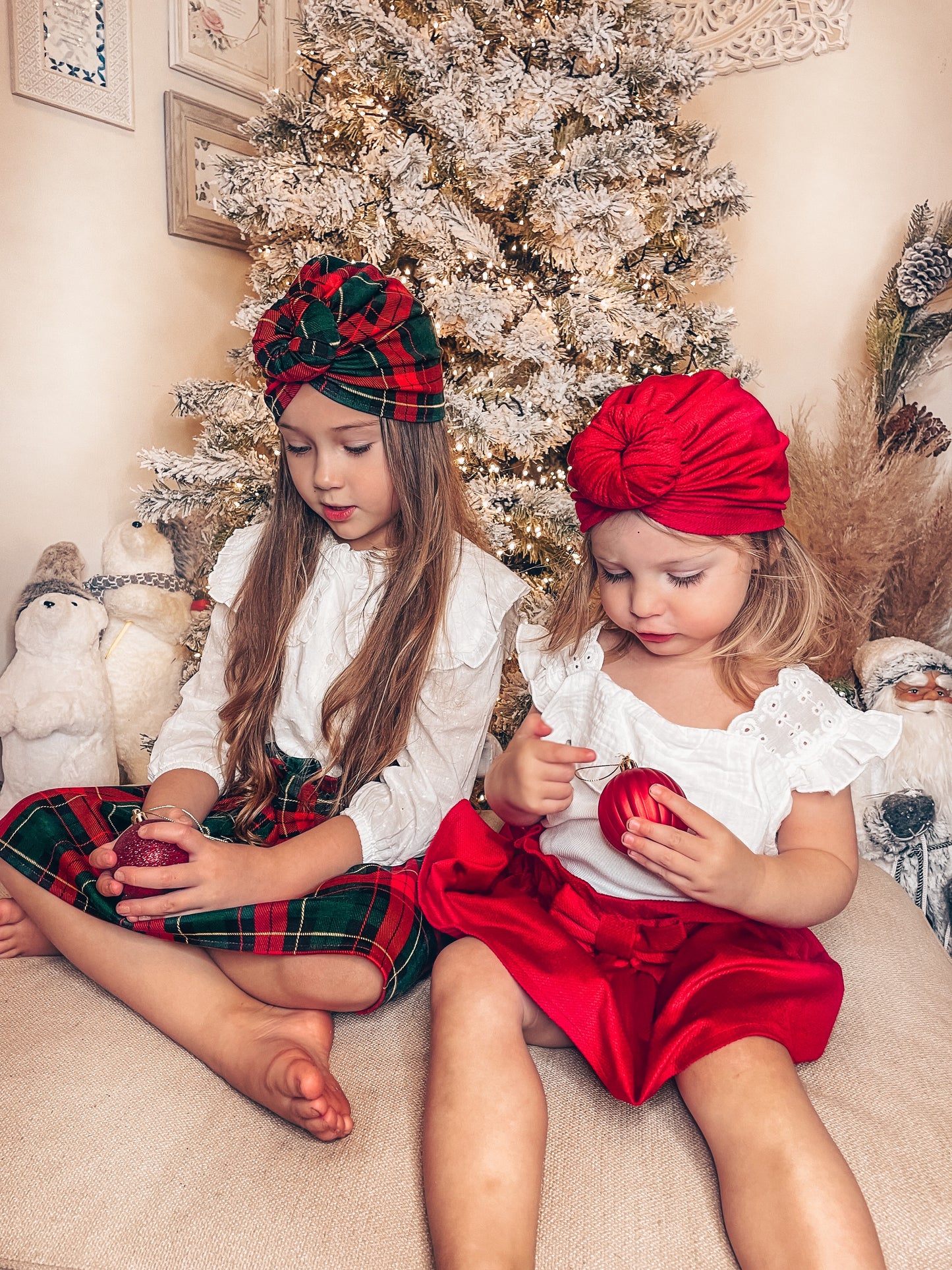 Priya and Piper Christmas turbans