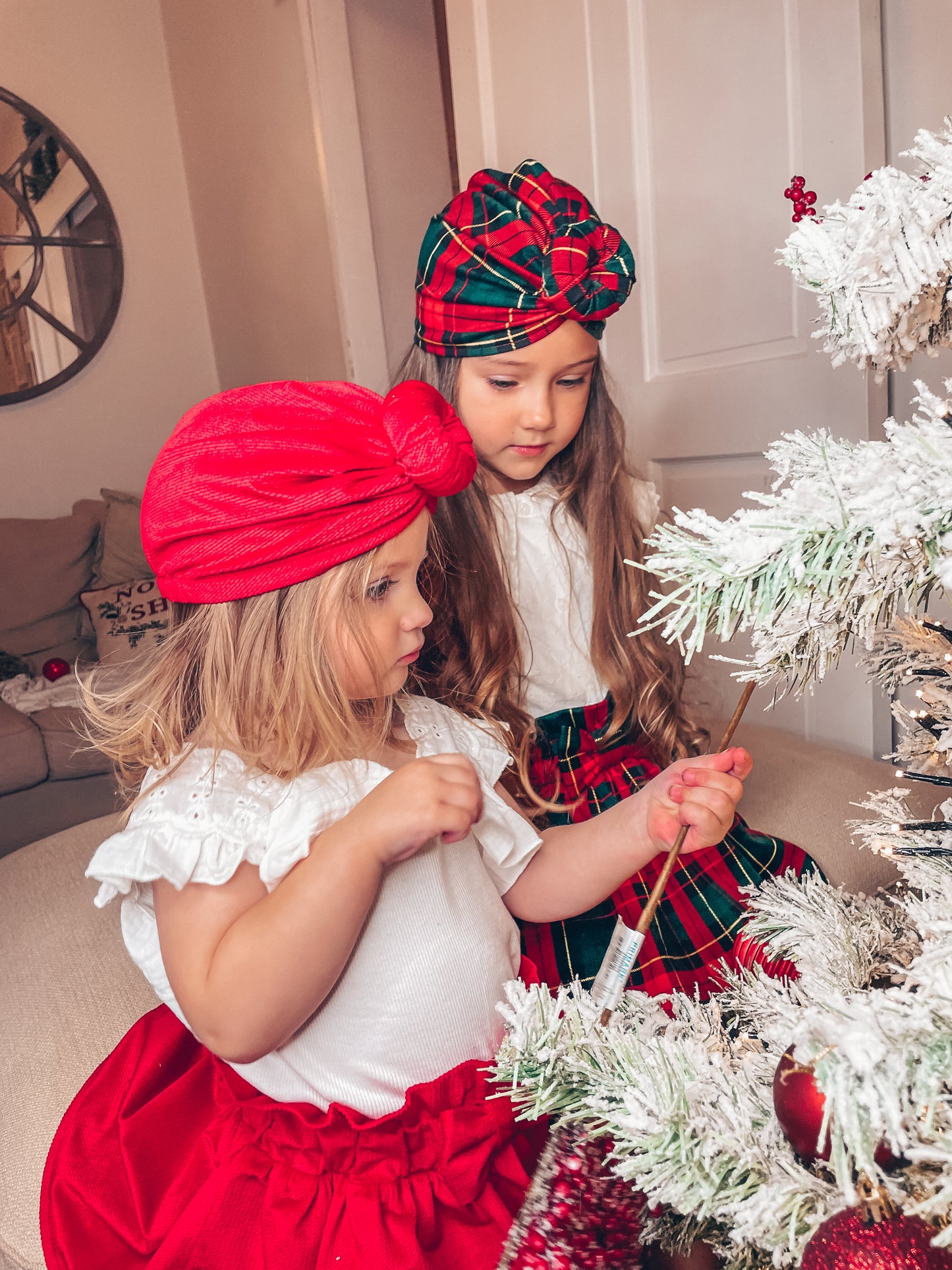 Priya and Piper Christmas turbans